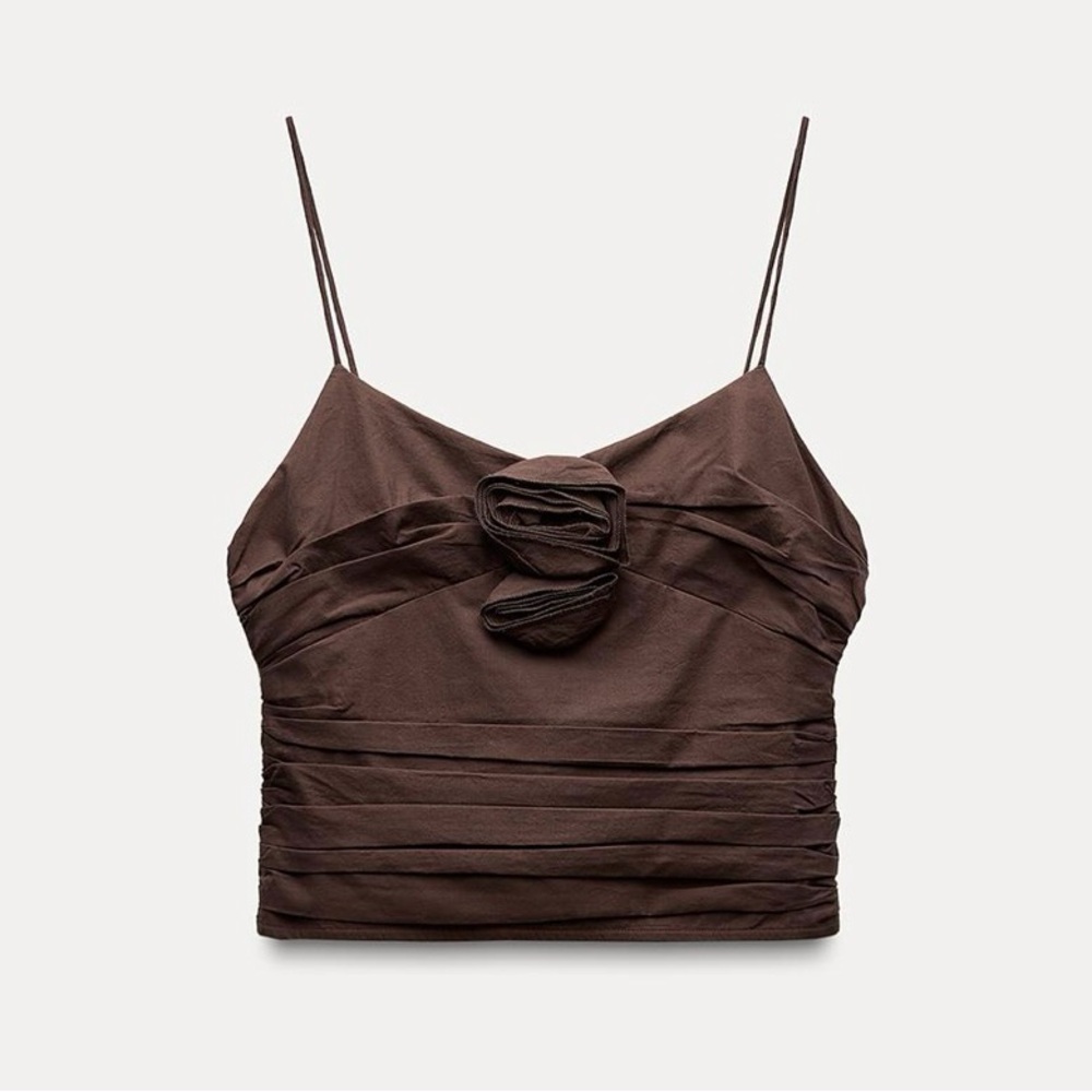ZARA DRAPED TOP WITH TEXTURED FLOWERS. NWT